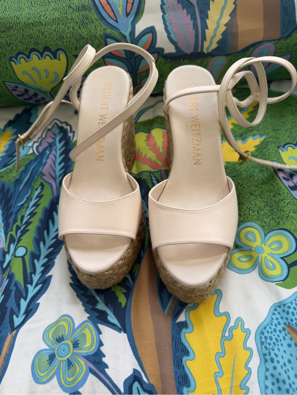 Stuart Weitzman Cream Espadrille Platform Wedges with Ankle Straps - Picture 6 of 8